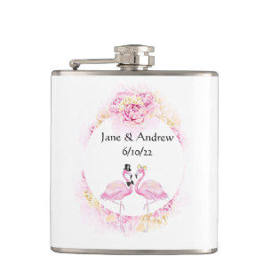 Tropische Flamingo Monogrammed Vinyl Wrapped Flask Heupfles