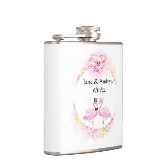 Tropische Flamingo Monogrammed Vinyl Wrapped Flask Heupfles (Rechts)