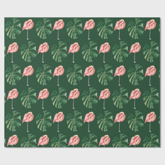 Tropische Flamingo & Monstera Leaf Greenery Gift Cadeaupapier (Vlak)