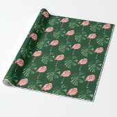 Tropische Flamingo & Monstera Leaf Greenery Gift Cadeaupapier (Uitgerold)