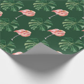 Tropische Flamingo & Monstera Leaf Greenery Gift Cadeaupapier (Hoek)