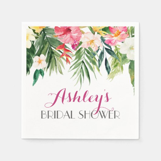 Tropische Flamingo Mooie Bloemen Servetten geel (Voorkant)