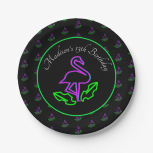 Tropische Flamingo Neon Feest Glow Party Roze Papieren Bordje