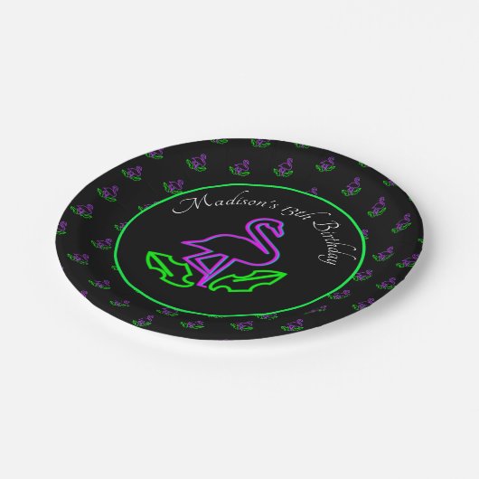 Tropische Flamingo Neon Party Glow Papieren Bordje (Gekanteld)
