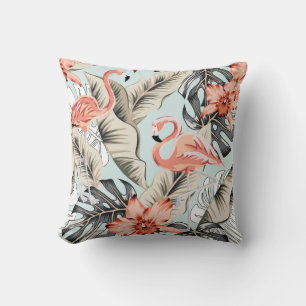 Tropische flamingo, orchidee, monstera patroon. kussen