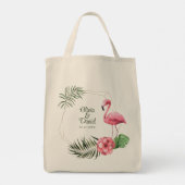 Tropische Flamingo Paar Namen Bruiloft Tote Bag (Achterkant)
