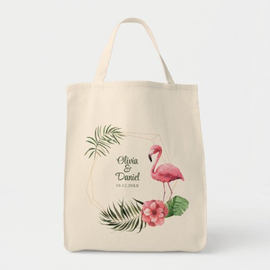 Tropische Flamingo Paar Namen Bruiloft Tote Bag (Voorkant)