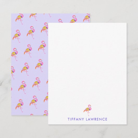 Tropische Flamingo Paarse Gepersonaliseerd Notitiekaartje (Voorkant / Achterkant)
