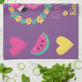 Tropische Flamingo paarse roze en gele harten Theedoek (Gevouwen)