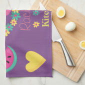 Tropische Flamingo paarse roze en gele harten Theedoek (Quarter Fold)