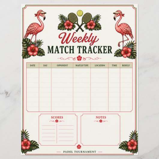 Tropische Flamingo Padel Wedstrijd Tracker Flyer (Voorkant)