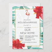 Tropische Flamingo Palm Housewarming Uitnodiging (Voorkant)