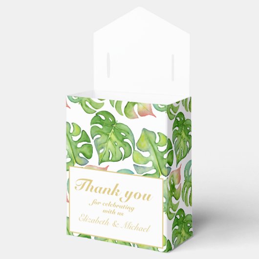 Tropische Flamingo Palm Leaves Pink Green DANK U Bedankdoosjes (Geopend)