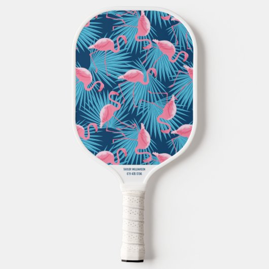 Tropische Flamingo Palm Print Custom Name Phone # Pickleball Paddle (Achterkant)