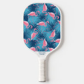 Tropische Flamingo Palm Print Custom Name Phone # Pickleball Paddle (Voorkant)
