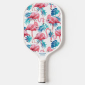 Tropische Flamingo Palm Print Custom Name Phone # Pickleball Paddle (Achterkant)