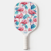 Tropische Flamingo Palm Print Custom Name Phone # Pickleball Paddle (Voorkant)