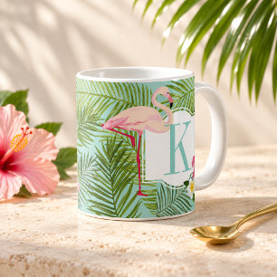 Tropische Flamingo Palmblad Monogram Koffiemok