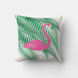 Tropische Flamingo & Palmbladeren op Wit Kussen