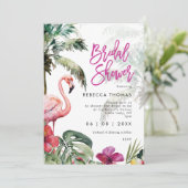 tropische flamingo palmen bruids douche uitnodigin kaart (Staand voorkant)