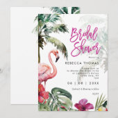 tropische flamingo palmen bruids douche uitnodigin kaart (Voorkant / Achterkant)