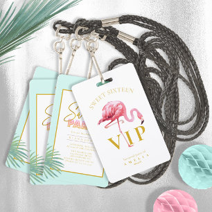 Tropische Flamingo Palmen Sweet 16 ID922 Badge