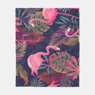 Tropische flamingo: palmpatroon. fleece deken