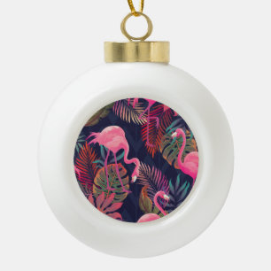 Tropische flamingo:  palmpatroon. keramische bal ornament