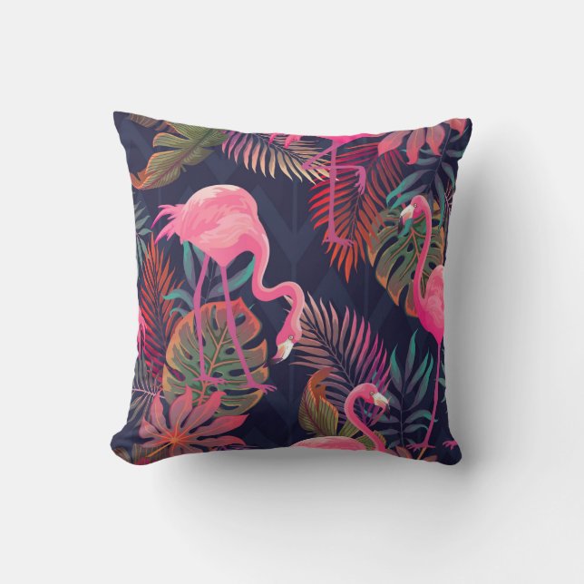 Tropische flamingo:  palmpatroon. kussen (Voorkant)