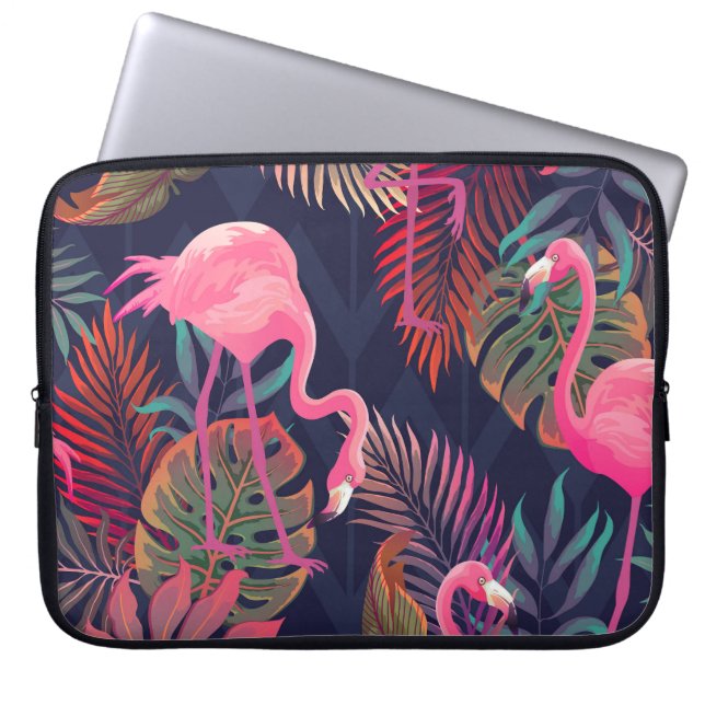 Tropische flamingo:  palmpatroon. laptop sleeve (Voorkant)