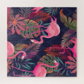 Tropische flamingo: palmpatroon. legpuzzel (Horizontaal)