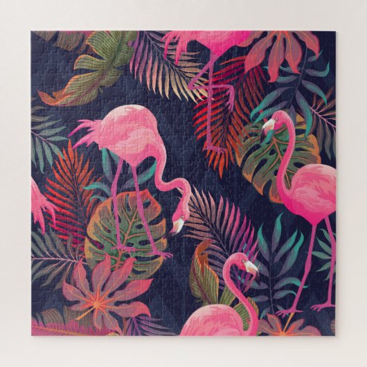 Tropische flamingo: palmpatroon. legpuzzel (Verticaal)