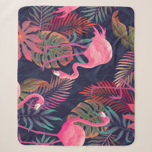 Tropische flamingo: palmpatroon. sherpa deken