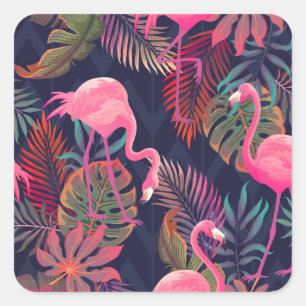 Tropische flamingo: palmpatroon. vierkante sticker