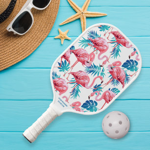 Tropische Flamingo Palmprint Aangepaste Naam Telef Pickleball Paddle