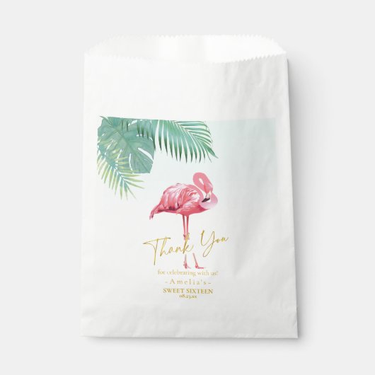 Tropische Flamingo Palms Sweet 16 Dank u ID922 Bedankzakje (Voorkant)