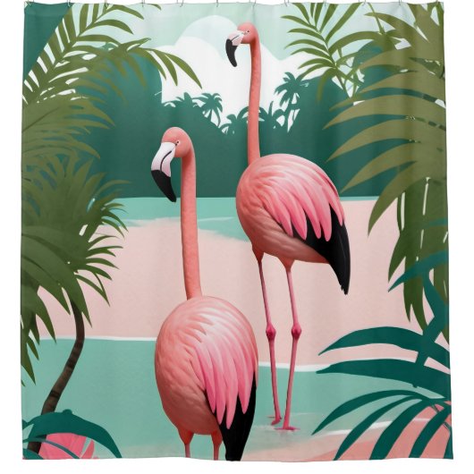 Tropische Flamingo Paradise Douchegordijn (Voorkant)