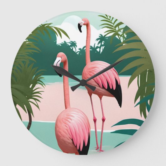 Tropische Flamingo Paradise Grote Klok (Voorkant)