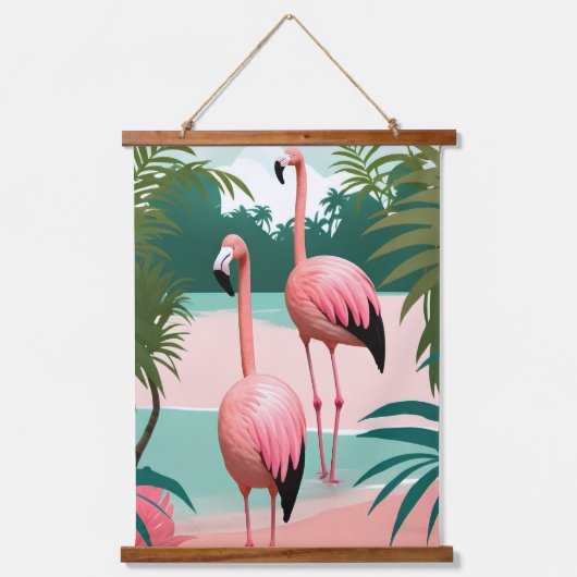 Tropische Flamingo Paradise Hangend Wandkleed (Voorkant)