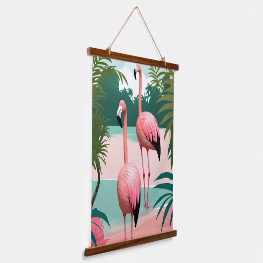 Tropische Flamingo Paradise Hangend Wandkleed (Gebogen)