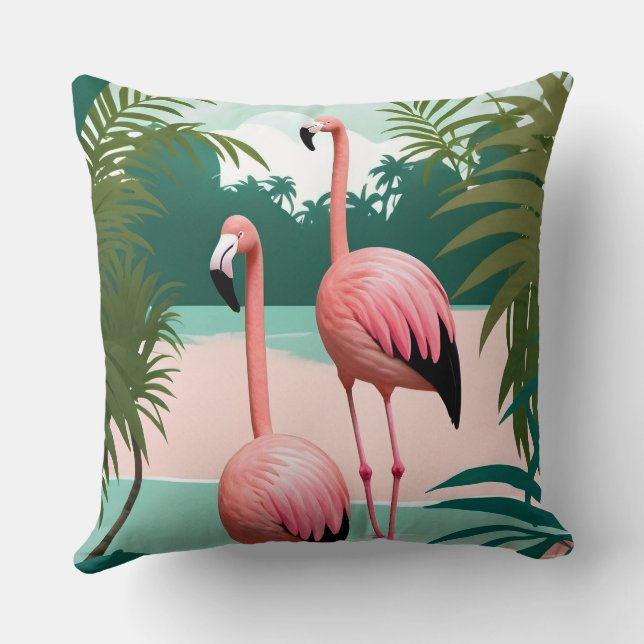 Tropische Flamingo Paradise Kussen (Achterkant)