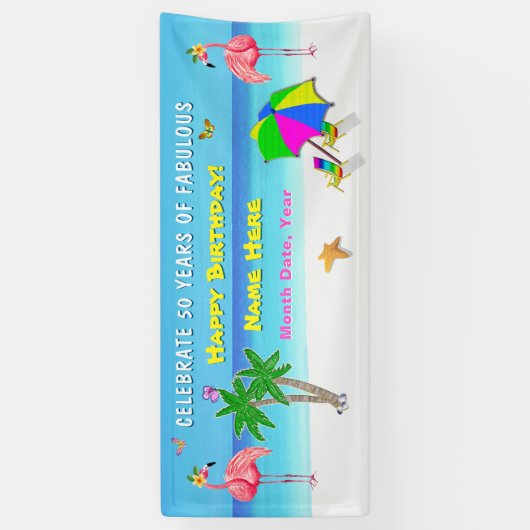 Tropische Flamingo Party 50 en Fabulous Banner (Verticaal)