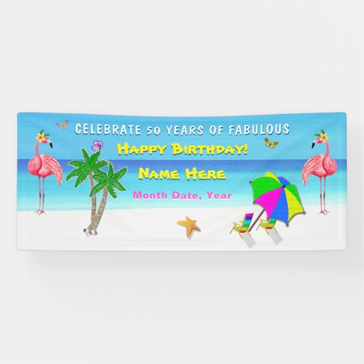 Tropische Flamingo Party 50 en Fabulous Banner (Horizontaal)