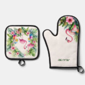 Tropische Flamingo Pensioen Moeder Oma Vrouw Ovenwant & Pannenlap Set (Voorkant)