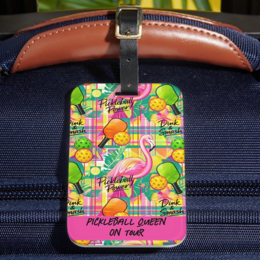 Tropische Flamingo Pickleball Bagagelabel (Voorkant Insitu 2)
