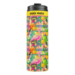 Tropische Flamingo Pickleball Power  Thermosbeker
