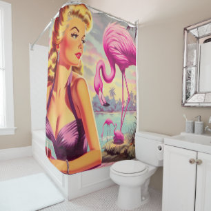 Tropische Flamingo Pin-up Douchegordijn
