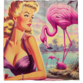 Tropische Flamingo Pin-up Douchegordijn (Voorkant)
