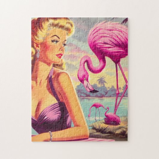 Tropische Flamingo Pin-up Legpuzzel (Verticaal)