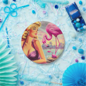 Tropische Flamingo Pin-up Papieren Bordje (Feest)